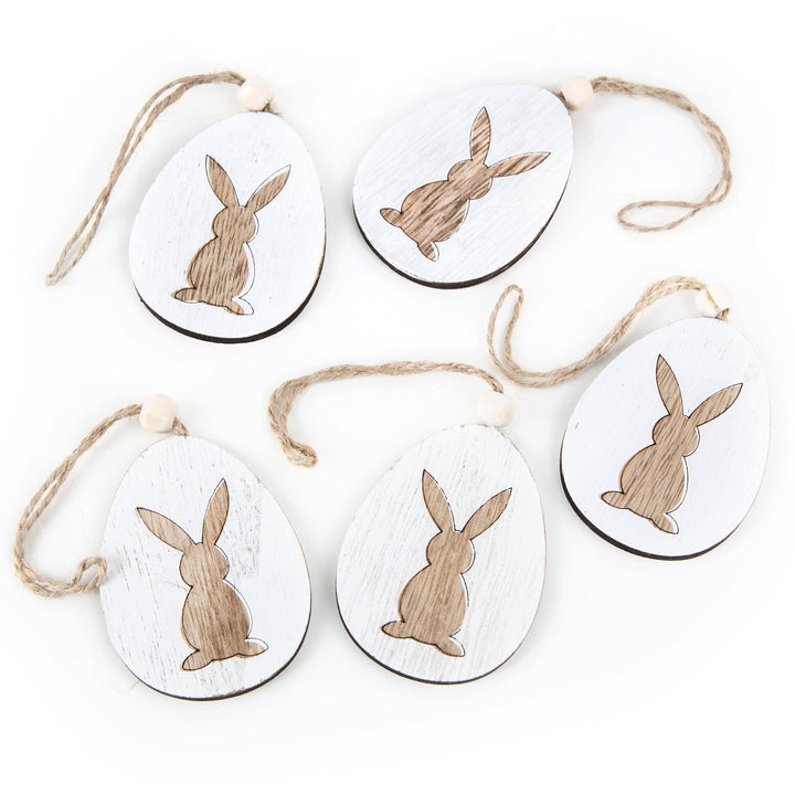 10 Holz Osteranhänger Osterei Osterdeko Osterhase Holz 7 cm mit Schnur zum Aufhängen Weiss braun Natur Osterhänger Ostern Deko Geschenkanhänger - Foto 3