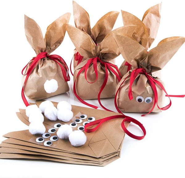 Logbuch-Verlag 10 x kleine Osternest Verpackung Ostertüte Papier + 10 Osteranhänger Osterhase Frohe Ostern Hänger Deko Anhänger Osterdeko Natur braune Papiertüten mit Boden