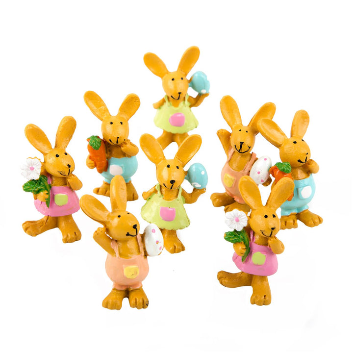 8 Bunte Mini Osterhasen - Hasen Figuren braun 5,5 cm Blume Osterei Osterdeko kleines Geschenk Kinder Kunden Mitarbeiter Ostern - Foto 1