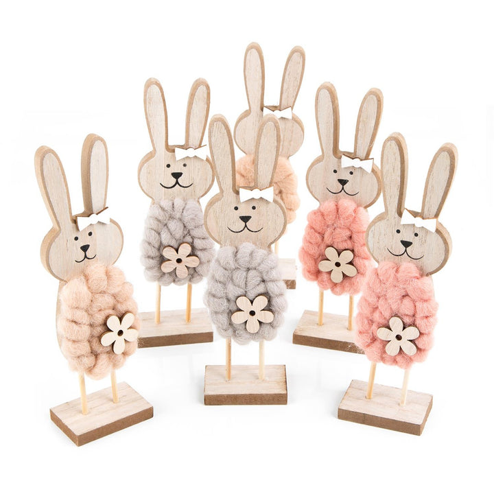 6 große Osterhasen Figuren 22 cm aus Holz zum Hinstellen - Frühlingsdeko Osterdeko Geschenk Ostern Natur rosa beige - Foto 1