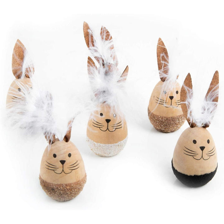 6 kleine Osterhasen Figuren aus Holz - 10 x 3,5 cm - natur weiß braun - Ostergeschenk Deko - Foto 1