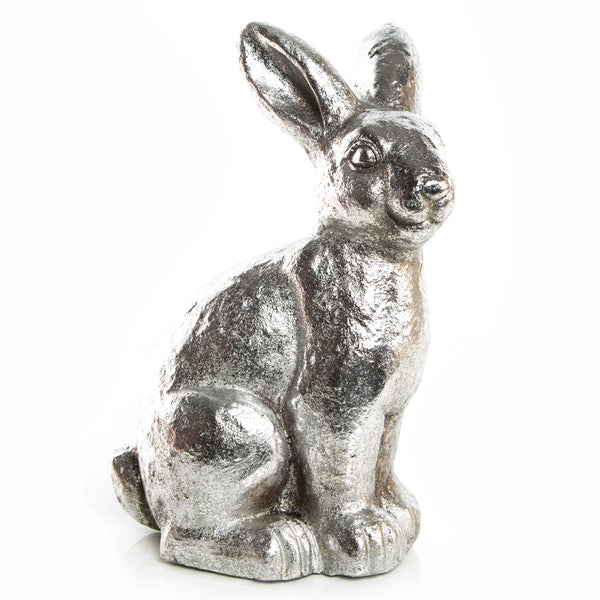 Silberfarbene Hasen Figur - 33 cm - große Osterhasen Dekofigur zum Hinstellen - Foto 1
