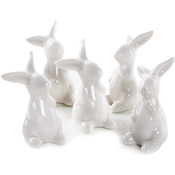 5 kleine Osterhasen Dekofiguren aus Porzellan weiß glänzend 7 cm – Osterdeko Figuren - Give-Away zu Ostern - Foto 1