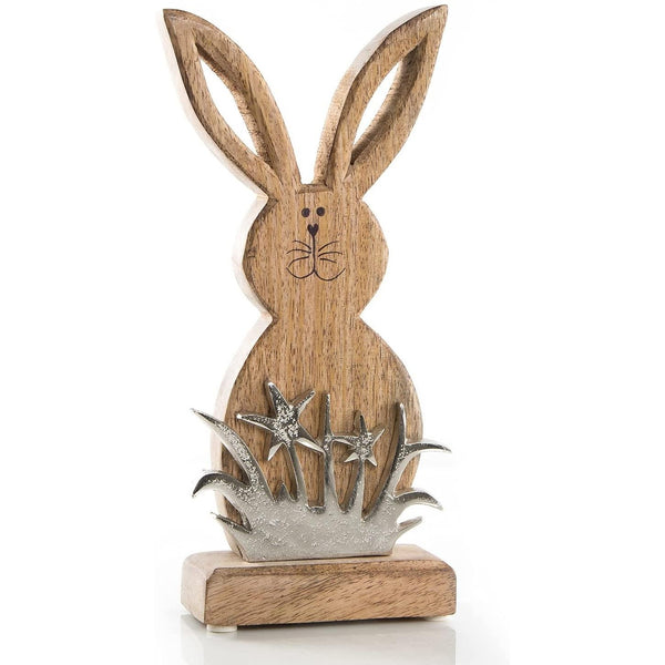Osterhase Dekofigur - braun silberfarben - aus Holz und Metall - Foto 1