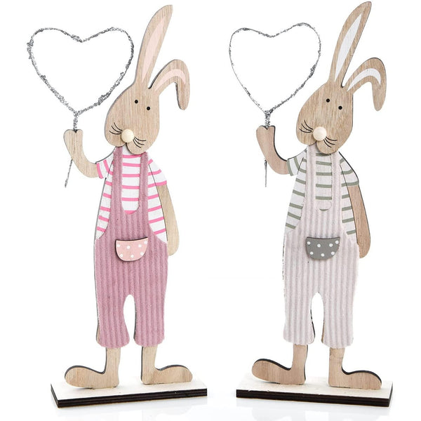 Osterhasen Paar aus Holz rosa + grau 30 cm - 2 Hasen Figuren - Foto 1