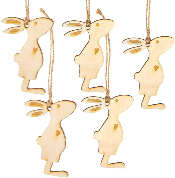 Osterdeko Set - 12 Holzanhänger zu Ostern Häuschen + Hase + Huhn