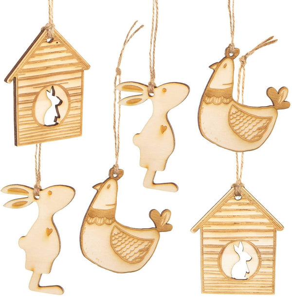 3 Klappkarten aus Kraftpapier mit Huhn aus Holz - 15 x 15 cm