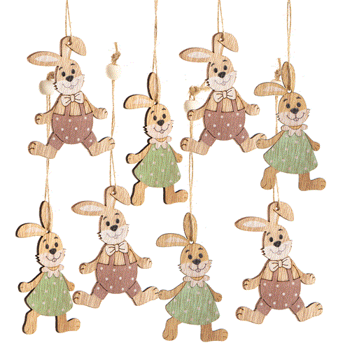 3 Frohe Ostern Text Karten + Osterstrauch Anhänger aus Holz - 15 x 15 cm