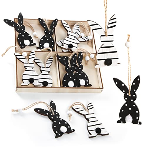 12 kleine Osterhasen mit Schnur 7 cm - schwarz weiß modern - Foto 1