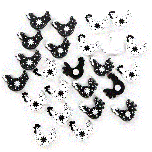 24 Mini Hühner - Hahn und Henne - aus Holz zum Streuen Osterdeko schwarz-weiß 3 cm - Foto 1