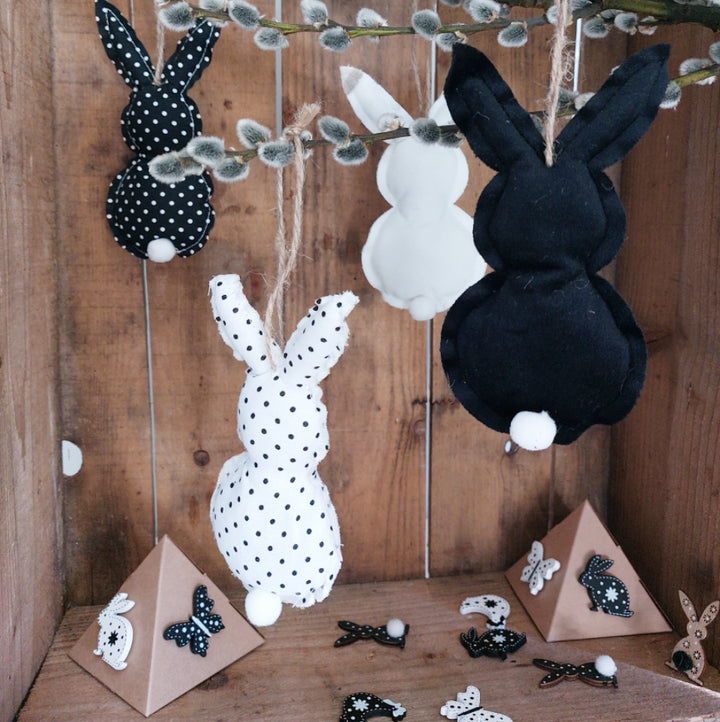 24 Mini Hühner - Hahn und Henne - aus Holz zum Streuen Osterdeko schwarz-weiß 3 cm - Foto 3