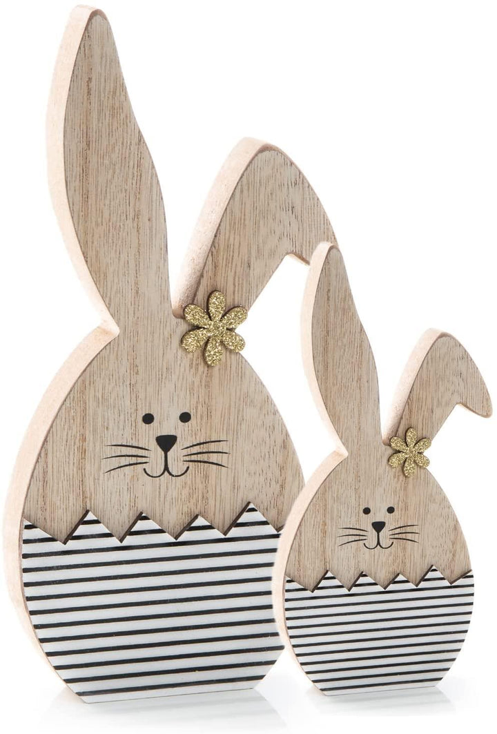 3 Osterkarten Ostern Karten + Holz Anhänger Hase - schwarz natur