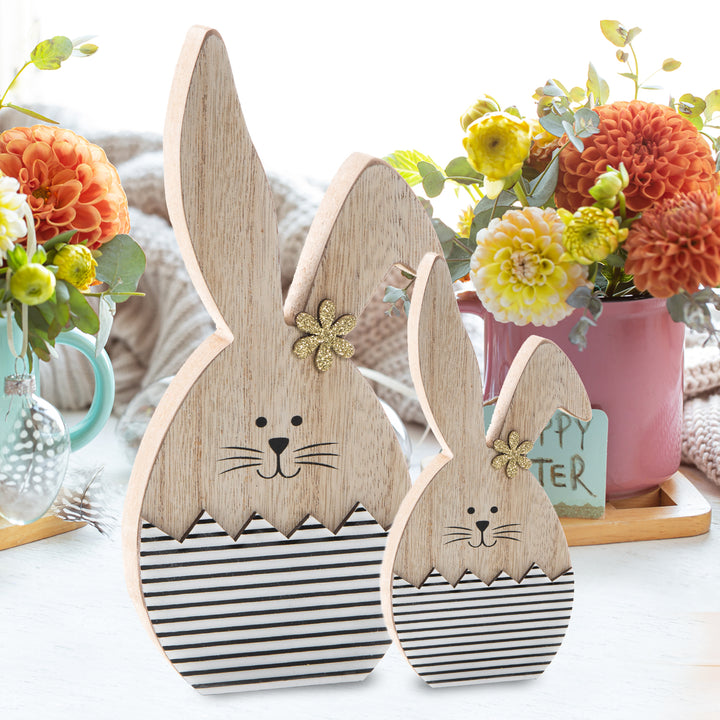3 Osterkarten Ostern Karten + Holz Anhänger Hase - schwarz natur