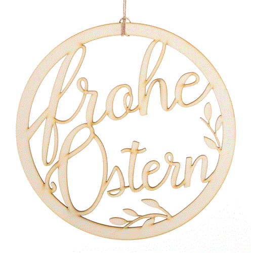 Türkranz "Frohe Ostern" aus Holz rund 24 cm - Osterkranz natur als Türschmuck - Foto 1