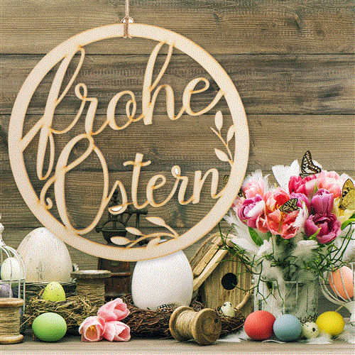 Türkranz "Frohe Ostern" aus Holz rund 24 cm - Osterkranz natur als Türschmuck - Foto 2