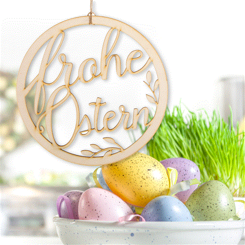 Türkranz "Frohe Ostern" aus Holz rund 24 cm - Osterkranz natur als Türschmuck - Foto 4