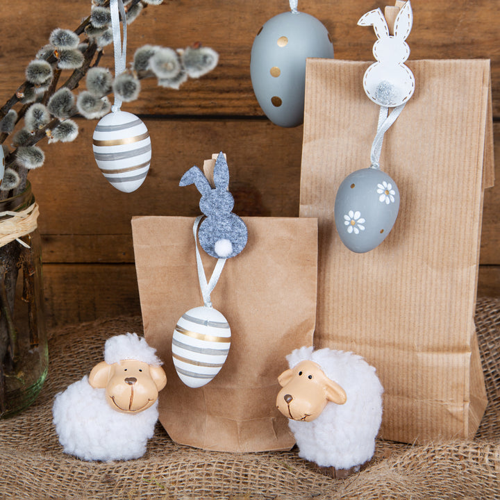 4 Herz Anhänger mit Osterhasen rosa beige 10 cm