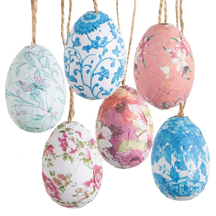 4 Ostereier zum Aufhängen braun weiß Natur Osterdeko Pappmaché Eier Vintage