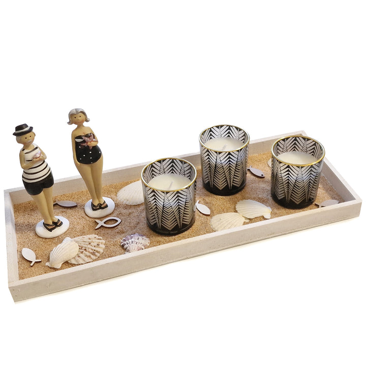 Logbuch-Verlag 3 türkise Mosaik Teelichtgläser grün fertiges Geschenk Set zum Geburtstag oder zu Weihnachten mit Muscheln für Frauen 45 x 18 x 11 cm