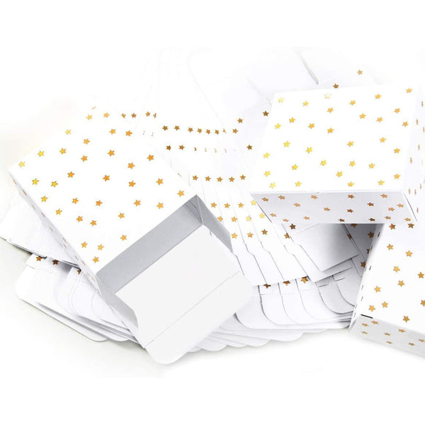 24 kleine weiße Geschenkschachteln mit goldenen Sternen 10 x 4 x 8 cm - Foto 1
