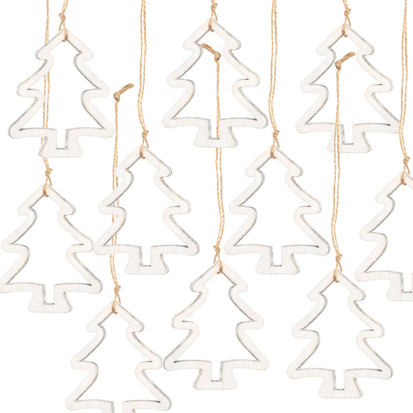10 Weihnachtsanhänger Tannenbaum Silhouette weiß mit Schnur 9 cm - Christbaumanhänger Shabby Chic aus Holz - Foto 1