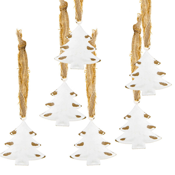 Weihnachtliche Baumanhänger aus Metall 4,5 cm weiß braun im Shabby Look - Christbaumanhänger - Foto 1