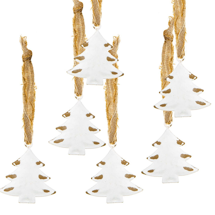Weihnachtliche Baumanhänger aus Metall 4,5 cm weiß braun im Shabby Look - Christbaumanhänger - Foto 1