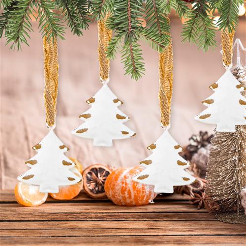 Weihnachtliche Baumanhänger aus Metall 4,5 cm weiß braun im Shabby Look - Christbaumanhänger - Foto 2