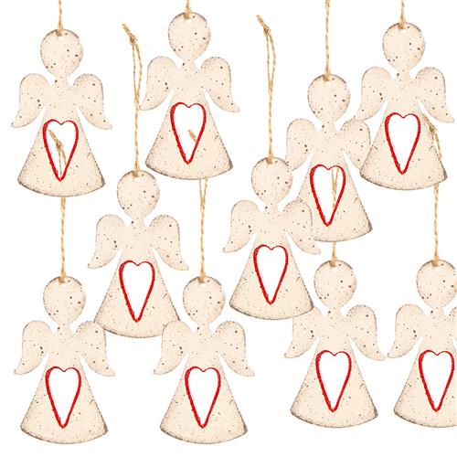 10 Stück METALL Engel Anhänger ROT HERZ 8 cm Schutzengel Weihnachtsanhänger Weihnachten Engel-Hänger Weihnachtsdeko zum Aufhängen shabby chic