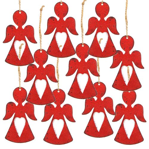 10 Stück Weihnachten BAUM Anhänger ROT METALL Weihnachtsanhänger Geschenkanhänger Weihnachtsdeko zum Aufhängen Baumschmuck Weihnachtsschmuck