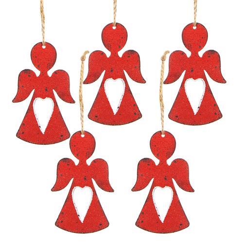 5 Christbaumanhänger zu Weihnachten - Baum aus Metall zum Aufhängen - Farbe rot