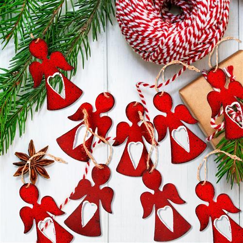 5 Christbaumanhänger zu Weihnachten - Baum aus Metall zum Aufhängen - Farbe rot