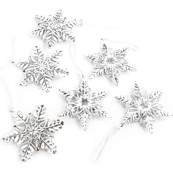 10 Stück Weihnachtsanhänger Schneeflocken aus Metall - weiß natur Christbaumanhänger Eiskristall - Foto 1