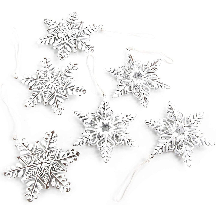 10 Stück Weihnachtsanhänger Schneeflocken aus Metall - weiß natur Christbaumanhänger Eiskristall - Foto 1