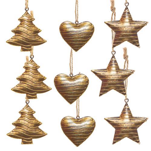 3 x 3 Weihnachtsanhänger aus Metall gold braun Baum + Herz + Stern 5 cm - Foto 1