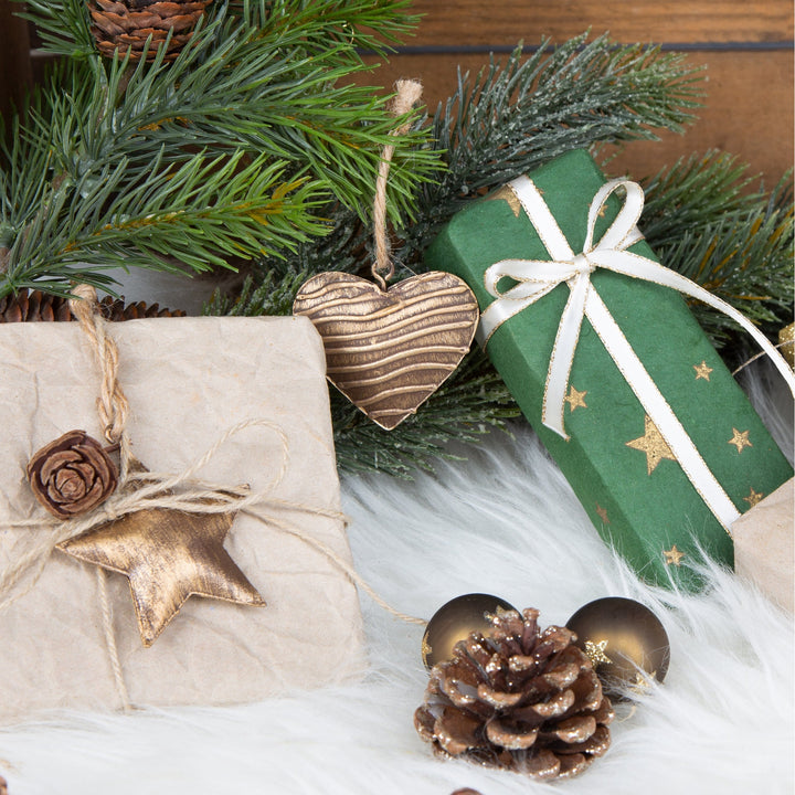 3 x 3 Weihnachtsanhänger aus Metall gold braun Baum + Herz + Stern 5 cm - Foto 3