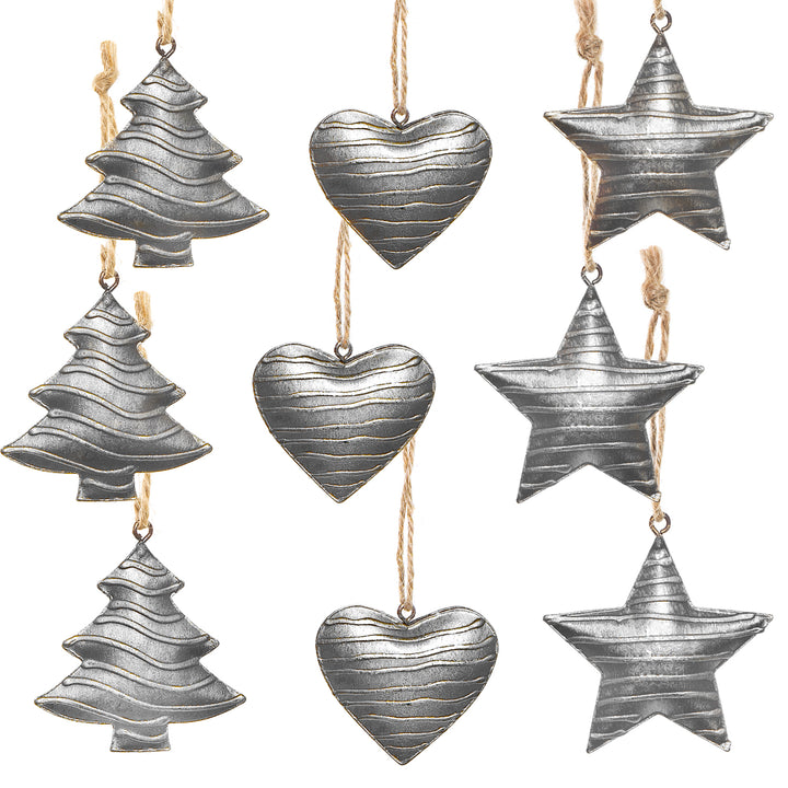 Weihnachtsanhänger Set 3 x 3 silberfarbene Anhänger Baum + Stern + Herz aus Metall - Foto 3