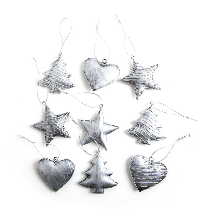 Weihnachtsanhänger Set 3 x 3 silberfarbene Anhänger Baum + Stern + Herz aus Metall - Foto 4