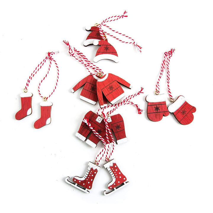 Weihnachtsanhänger Set Nikolaus Weihnachtsmann Winterkleidung rot weiß - 12 Stück - Foto 1