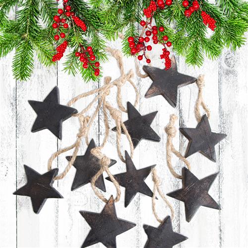 10 Holzanhänger Sterne 5 cm dunkelbraun - Weihnachtsanhänger Weihnachtssterne - Foto 2