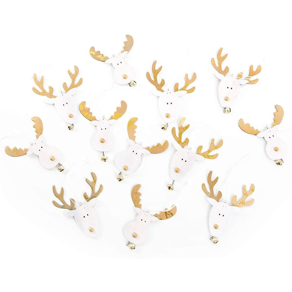 2 x 6 Rentier Rudolph Geweih gold weiß Weihnachtsanhänger Holz Weihnachten Anhänger Christbaumanhänger Rentier Hirsch Elch Geschenkanhänger - Foto 1