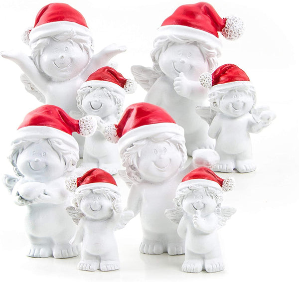 3 x 4 Weihnachten BABY Engel rot weiß MÜTZE 6 cm Mini-Engel Figuren Nikolaus Santa give-away Kunden Mitgebsel Geschenk