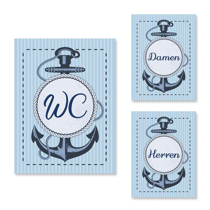 Badezimmer Türschild schwarz Set „Damen“ + „Herren“ + „WC“in Tafelkreide-Optik (15,5 cm) mit Klebepads