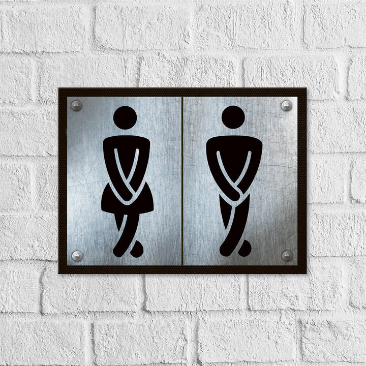 Modernes Toilettenschilder Set Damen + Herren mit Motiv Beine - WC-Schilder grau weiß mit Klebepunkten