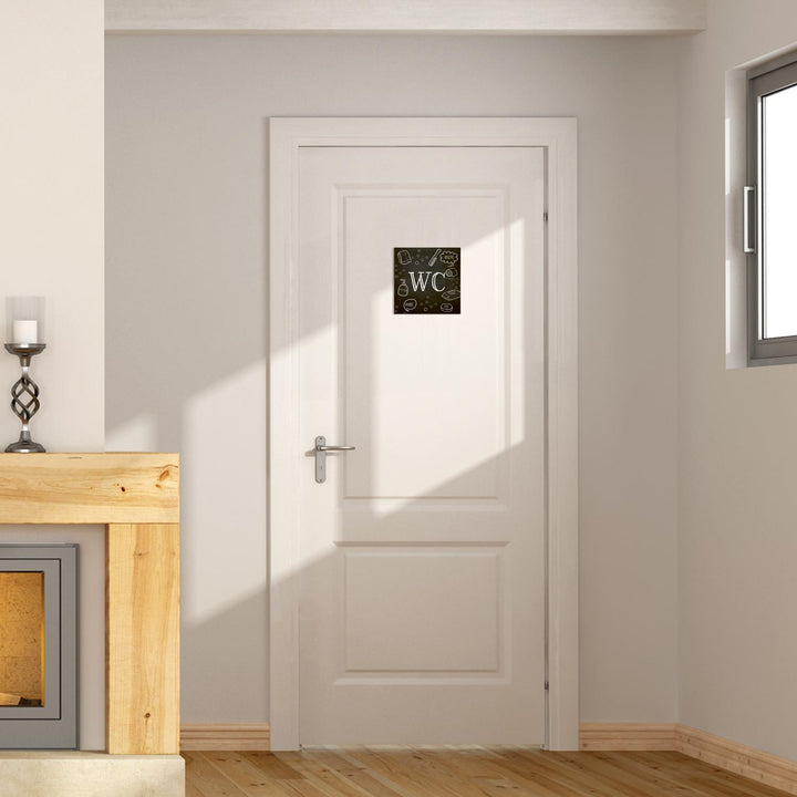 Badezimmer Türschild beige schwarz Set „Damen“ + „Herren“ in Tafelkreide-Optik (15,5 cm) mit Klebepads