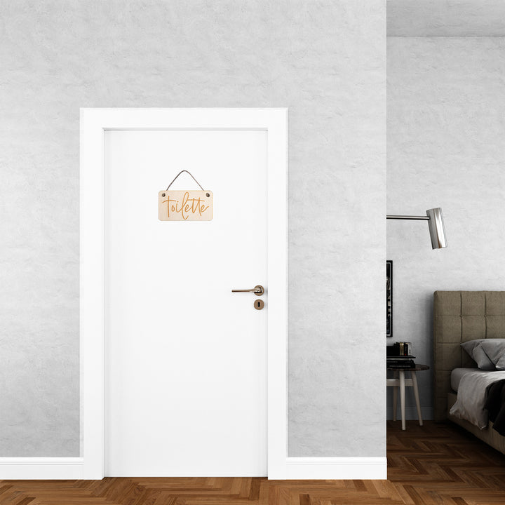 WC Türschild unisex WC-Schild Holzhäuschen 10 cm natur