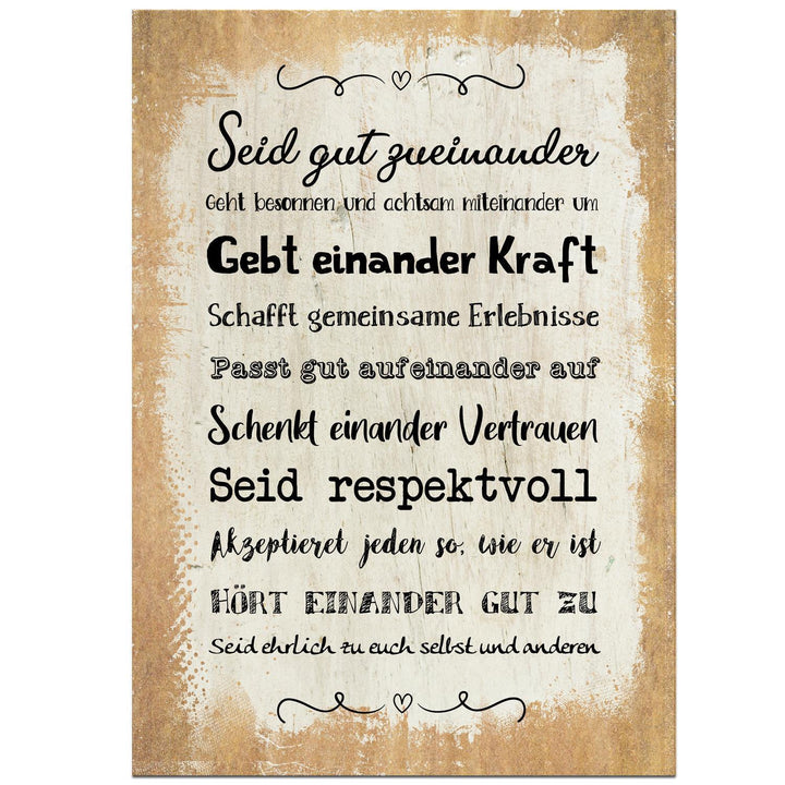 Wandschild Wandbild 21 x 30 cm Vintage beige braun gold - Sprüche 10 Gebote der Menschlichkeit - Foto 1