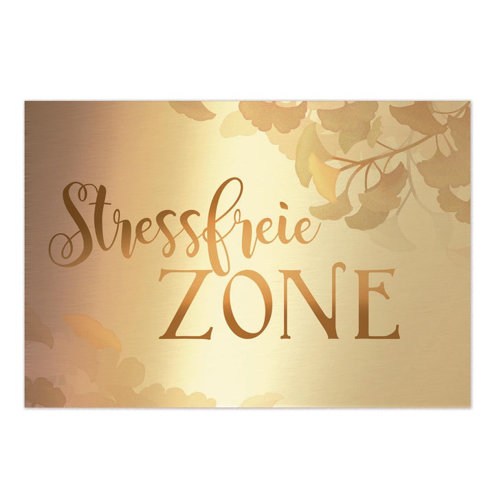 Schild Stressfreie Zone 31 x 21 cm gold mit Ginkgo - Wandbild Türschild Deko Sauna Spa - Foto 1
