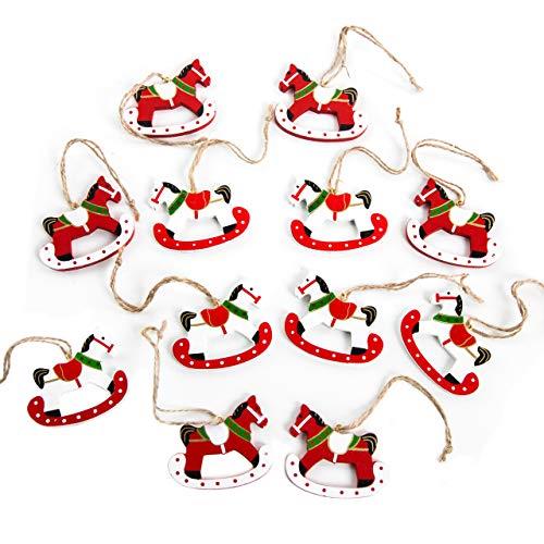 24 kleine Schaukelpferde Weihnachtsanhänger rot weiß grün Holzpferd Pferd Geschenkanhänger zum Aufhängen Christbaumschmuck Weihnachtsbaum give-away - Foto 1
