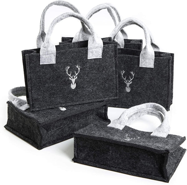 Logbuch-Verlag 3 kleine graue Filztaschen Geschenktaschen Filz Verpackung Weihnachtsgeschenk Weihnachten Weihnachtsverpackung 19 x 16,5 x 4,5 rot bestickt Tannenbaum